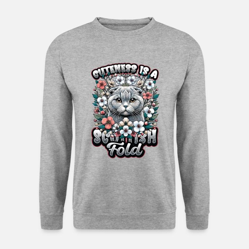 Süßes Scottish Fold Katzen Motiv - Unisex Pullover - Weißgrau meliert