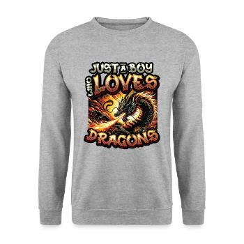 Juste un garçon qui aime les dragons - Boys Dragons - Sweat-shirt Unisexe - gris chiné - Devant - Alina (178cm) & Michal (187cm)
