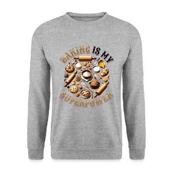 Baking Superpower Bäcker Nachtisch Konditor - Unisex Pullover - Weißgrau meliert - Vorne - Alina (178cm) & Michal (187cm)