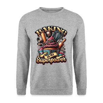 Baking Superpower Bäcker Nachtisch Konditor - Unisex Pullover - Weißgrau meliert - Vorne - Alina (178cm) & Michal (187cm)