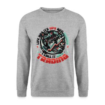 Aktien Börse Trading Chart - Lustiges Daytrader - Unisex Pullover - Weißgrau meliert - Vorne - Alina (178cm) & Michal (187cm)