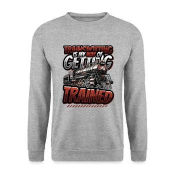 Trainspotting Train Lovers Trains - Sweat-shirt Unisexe - gris chiné - Devant - Alina (178cm) & Michal (187cm)
