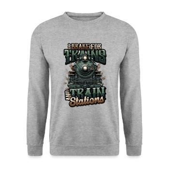 Trainspotting Train Lovers Trains - Sweat-shirt Unisexe - gris chiné - Devant - Alina (178cm) & Michal (187cm)