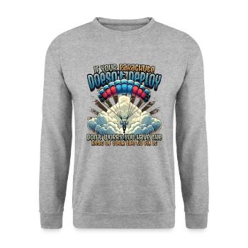 Lustiges Fallschirmspringer - Unisex Pullover - Weißgrau meliert - Vorne - Alina (178cm) & Michal (187cm)