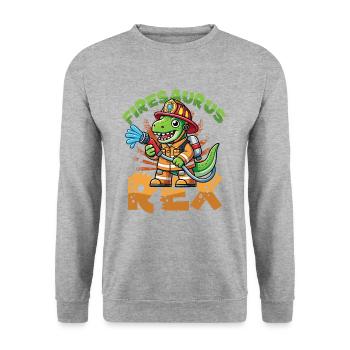 Firesaurus Rex Feuerwehr Dinosaurier Abenteuer - Unisex Pullover - Weißgrau meliert - Vorne - Alina (178cm) & Michal (187cm)