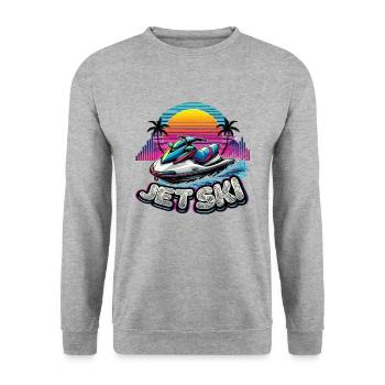 Jet Ski Abenteuer Retro Sommer - Unisex Pullover - Weißgrau meliert - Vorne - Alina (178cm) & Michal (187cm)