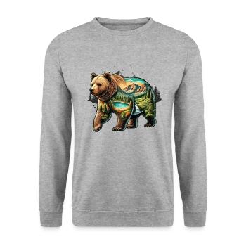 Wilderness Inside the Bear Retro Vintage - Unisex Sweatshirt - salt & pepper - Front - Alina (178cm) & Michal (187cm)