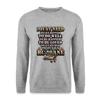 J’ai juste besoin de piloter une maquette d’avion en bâche rc - Sweat-shirt Unisexe - gris chiné - Devant - Alina (178cm) & Michal (187cm)