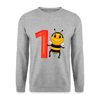 1 an - Inscription à l’école - Motif abeille - Numéro 1 - Sweat-shirt Unisexe - gris chiné - Devant - Alina (178cm) & Michal (187cm)