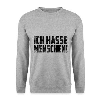 Ich hasse Menschen - Unisex Pullover - Weißgrau meliert - Vorne - Alina (178cm) & Michal (187cm)