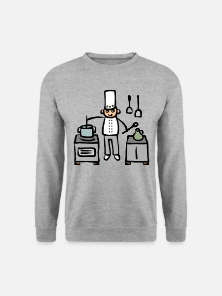 Koch in der Küche am Herd beim Kochen - Unisex Pullover - Weißgrau meliert
