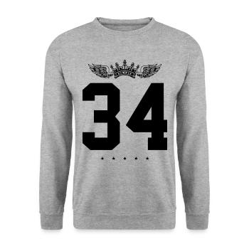 34 Zahl Krone - Unisex Pullover - Weißgrau meliert - Vorne - Alina (178cm) & Michal (187cm)