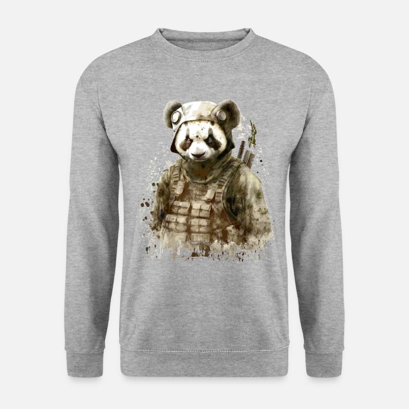 Panda - Soldat - Unisex Pullover - Weißgrau meliert