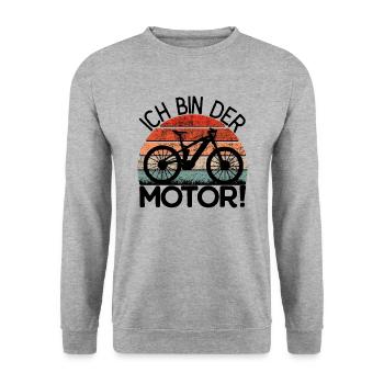 Mountainbike - Ich bin der Motor ! - Unisex Pullover - Weißgrau meliert - Vorne - Alina (178cm) & Michal (187cm)