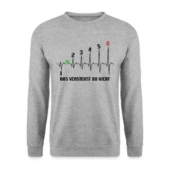 1N23456 Herzkurve das verstehst du nicht - Puls - Unisex Pullover - Weißgrau meliert - Vorne - Alina (178cm) & Michal (187cm)