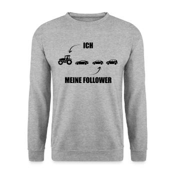 Ich und meine Follower - Traktor - Stau - Unisex Pullover - Weißgrau meliert - Vorne - Alina (178cm) & Michal (187cm)