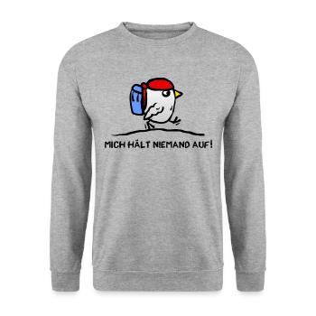 Oiseau avec sac à dos - voyage de routard - Sweat-shirt Unisexe - gris chiné - Devant - Alina (178cm) & Michal (187cm)