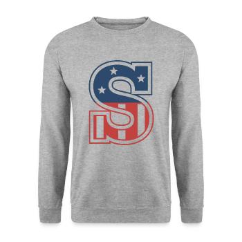 Buchstabe S USA - Unisex Pullover - Weißgrau meliert - Vorne - Alina (178cm) & Michal (187cm)