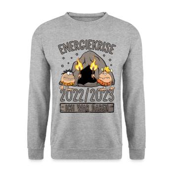 Energiekrise 2022/2023 Ich war dabei! Steinzeit - Unisex Pullover - Weißgrau meliert - Vorne - Alina (178cm) & Michal (187cm)