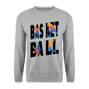 Basketball Basketballspieler Spieler Vintage Bunt - Unisex Pullover - Weißgrau meliert - Vorne - Alina (178cm) & Michal (187cm)