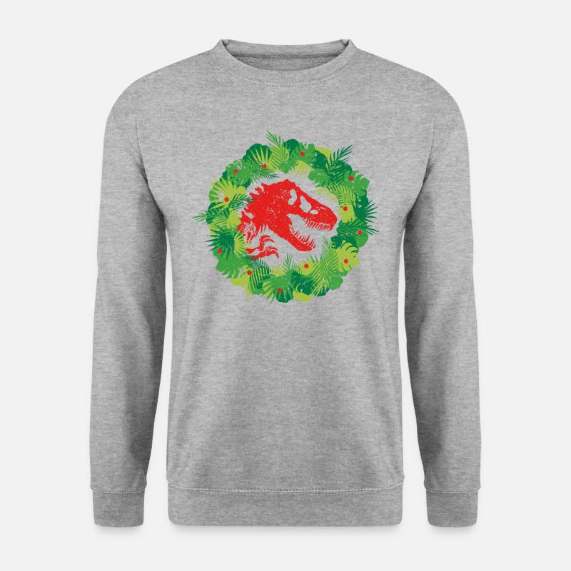 Jurassic World Weihnachts Design T-Rex Mit Kranz - Unisex Pullover - Weißgrau meliert