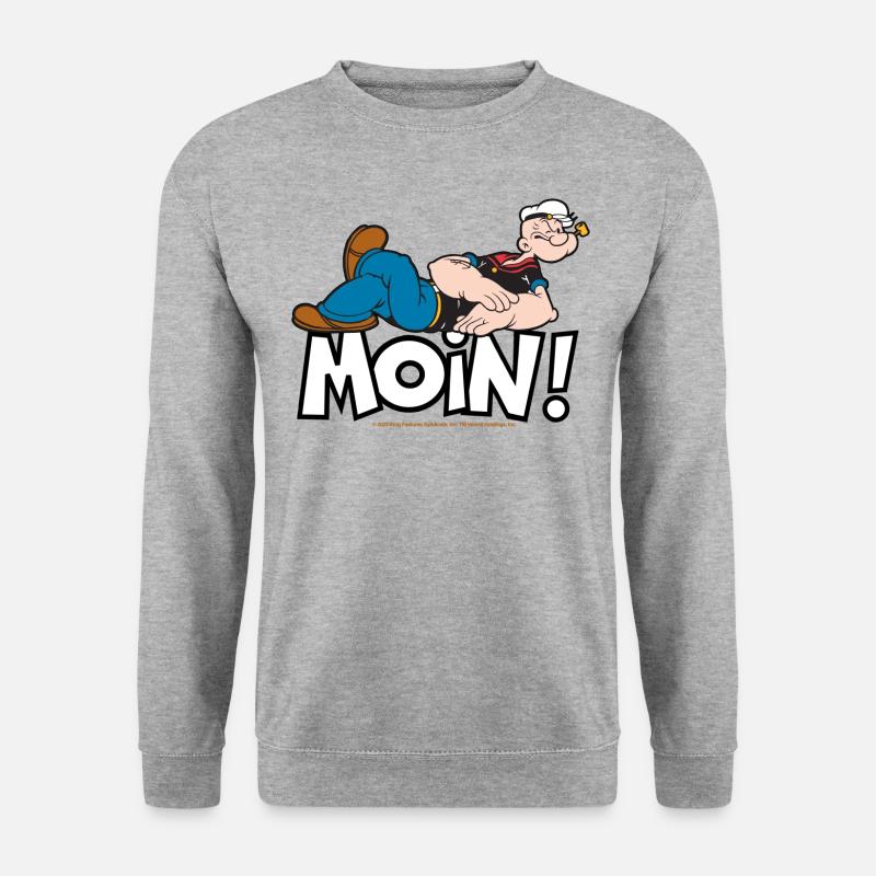 Popeye Faulenzen Mit Schrift Moin! - Unisex Pullover - Weißgrau meliert