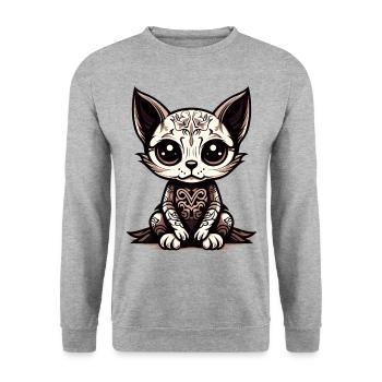 Mexikanische Ringelblume Katze 1 - Unisex Pullover - Weißgrau meliert - Vorne - Alina (178cm) & Michal (187cm)