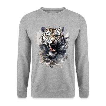 Tigre, Tête De Tigre, Gros Chat, Prédateur, Fort, Puissance - Sweat-shirt Unisexe - gris chiné - Devant - Alina (178cm) & Michal (187cm)