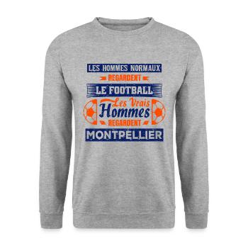 les vrais hommes regardent MONTPELLIER fans club - Sweat-shirt Unisexe - gris chiné - Devant - Alina (178cm) & Michal (187cm)