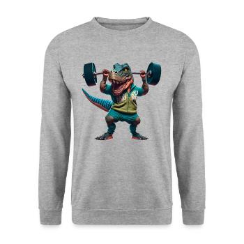 T-Rex Fitness Training Langhantel Bodybuilding - Unisex Pullover - Weißgrau meliert - Vorne - Alina (178cm) & Michal (187cm)