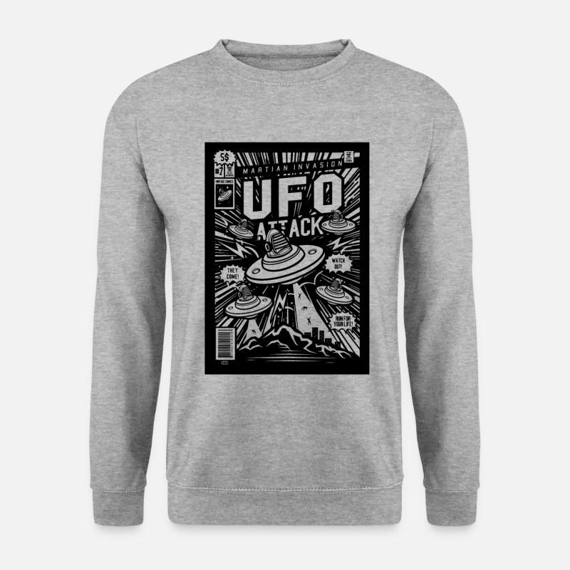 Alien Entführung Comic Ufo fliegende Untertasse - Unisex Pullover - Weißgrau meliert