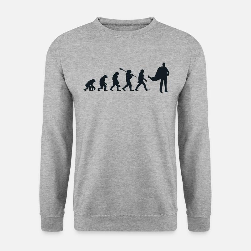 Darwin-Evolution für Supermans 🦸 ♂️ - Unisex Pullover - Weißgrau meliert