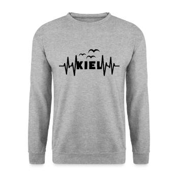 KIEL Herzschlag Hansestadt - Unisex Pullover - Weißgrau meliert - Vorne - Alina (178cm) & Michal (187cm)