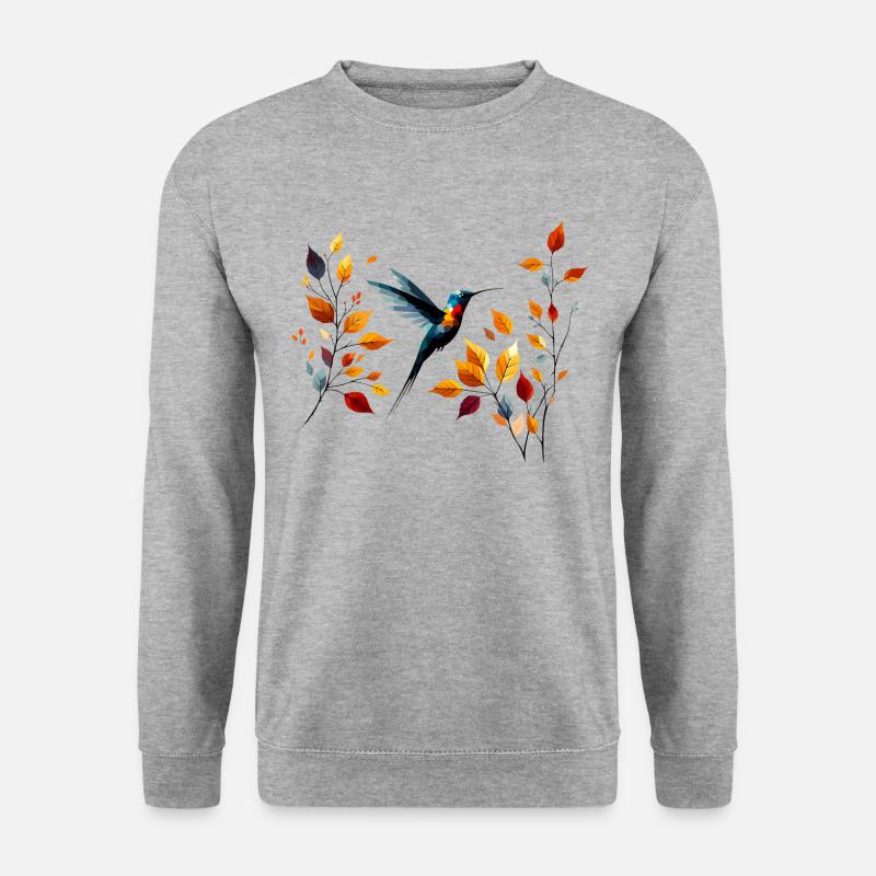 Kolibri und Herbstblätter - Unisex Pullover - Weißgrau meliert