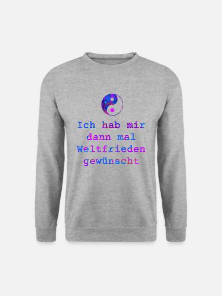 Ich habe mir dann mal Weltfrieden gewünscht - bunt - Unisex Pullover - Weißgrau meliert