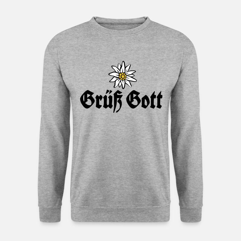 Grüß Gott - Alpen Edelweiß aus Bayern - Unisex Pullover - Weißgrau meliert
