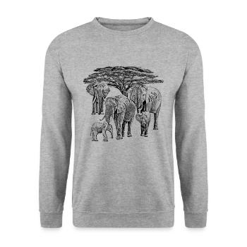 Elephants in front of acacia / tree in Kenya / Africa - Unisex Sweatshirt - salt & pepper - Front - Alina (178cm) & Michal (187cm)