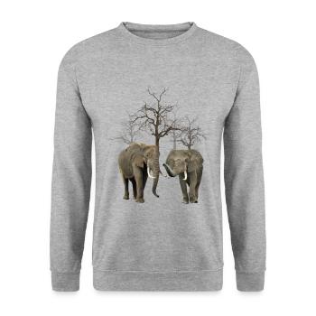 Elephants and Trees - Safari in Kenya / Africa - Unisex Sweatshirt - salt & pepper - Front - Alina (178cm) & Michal (187cm)