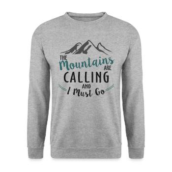 Die Berge rufen und ich muss gehen - Unisex Pullover - Weißgrau meliert - Vorne - Alina (178cm) & Michal (187cm)