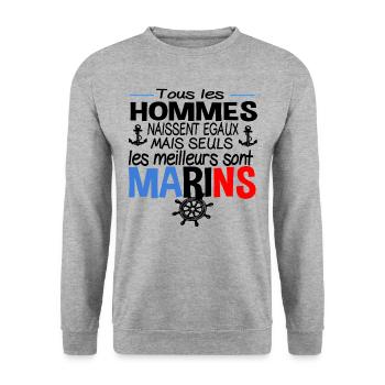 Marin Marine Skipper Métier Cadeau Humour Mer - Sweat-shirt Unisexe - gris chiné - Devant - Alina (178cm) & Michal (187cm)