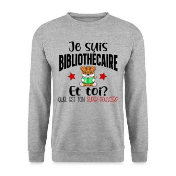 Bibliothécaire Bibliothèque Métier Livre Humour - Sweat-shirt Unisexe - gris chiné - Devant - Alina (178cm) & Michal (187cm)