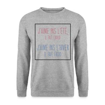 Été et hiver - j’ai chaud, j’ai froid - Sweat-shirt Unisexe - gris chiné - Devant - Alina (178cm) & Michal (187cm)