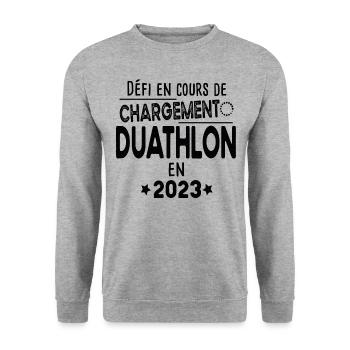 Duathlon 2023 Course à pied Cyclisme Vélo Cycliste - Sweat-shirt Unisexe - gris chiné - Devant - Alina (178cm) & Michal (187cm)