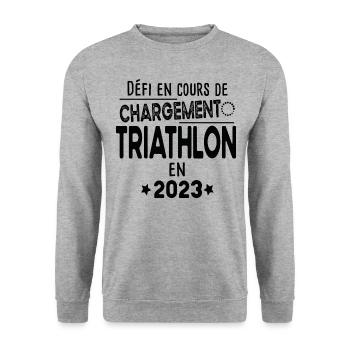 2023 Triathlon Triathlète Natation Vélo Course - Sweat-shirt Unisexe - gris chiné - Devant - Alina (178cm) & Michal (187cm)