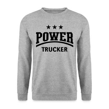 Power Trucker (LKW-Fahrer / Fernfahrer / Black) - Unisex Pullover - Weißgrau meliert - Vorne - Alina (178cm) & Michal (187cm)