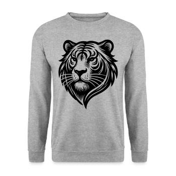 Tigerkopf-Logo - Unisex Pullover - Weißgrau meliert - Vorne - Alina (178cm) & Michal (187cm)