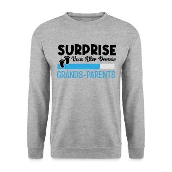 annonce grossesse grands parents. devenir grands. - Sweat-shirt Unisexe - gris chiné - Devant - Alina (178cm) & Michal (187cm)