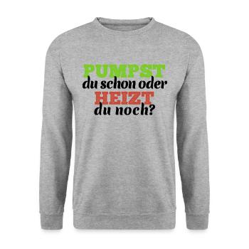 Pumpst du schon oder heizt du noch Elektro Heizung - Unisex Pullover - Weißgrau meliert - Vorne - Alina (178cm) & Michal (187cm)