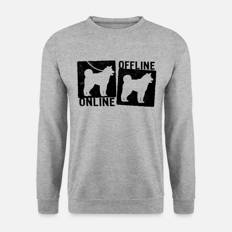 Online Offline - Akita Hund Hundeleine - Unisex Pullover - Weißgrau meliert
