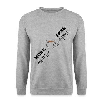 More espresso less despresso diag - Unisex Pullover - Weißgrau meliert - Vorne - Alina (178cm) & Michal (187cm)